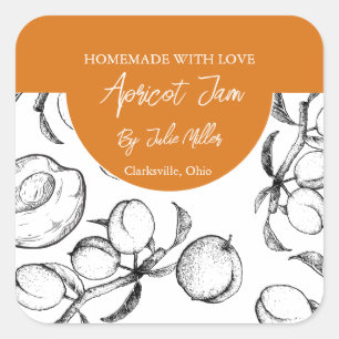 Apricot-Marmelade-Label aus schwarzem und weißem M Quadratischer Aufkleber