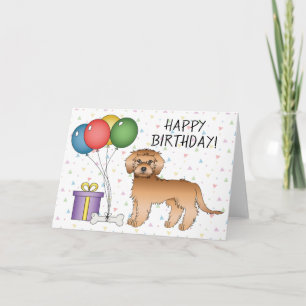 Apricot Mini Goldendoodle Cartoon Dog Geburtstag Karte