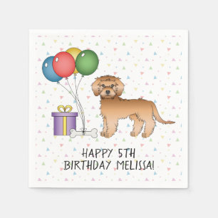 Apricot Mini Goldendoodle Cartoon Dog - Geburtstag Serviette