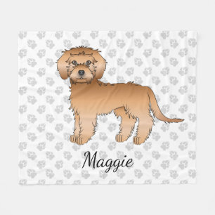 Apricot Mini Goldendoodle Cartoon Dog & Name Fleecedecke