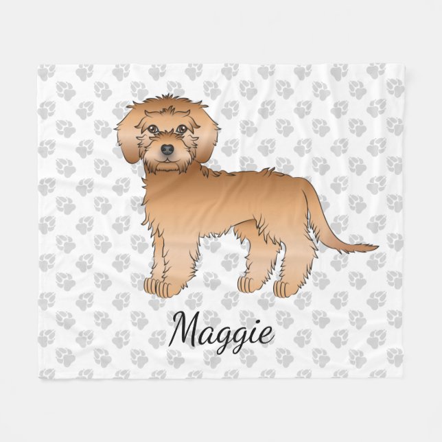 Apricot Mini Goldendoodle Cartoon Dog & Name Fleecedecke (Vorderseite (Horizontal))