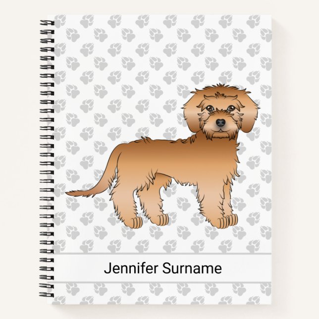 Apricot Mini Goldendoodle Cartoon Dog & Text Notizbuch (Vorderseite)