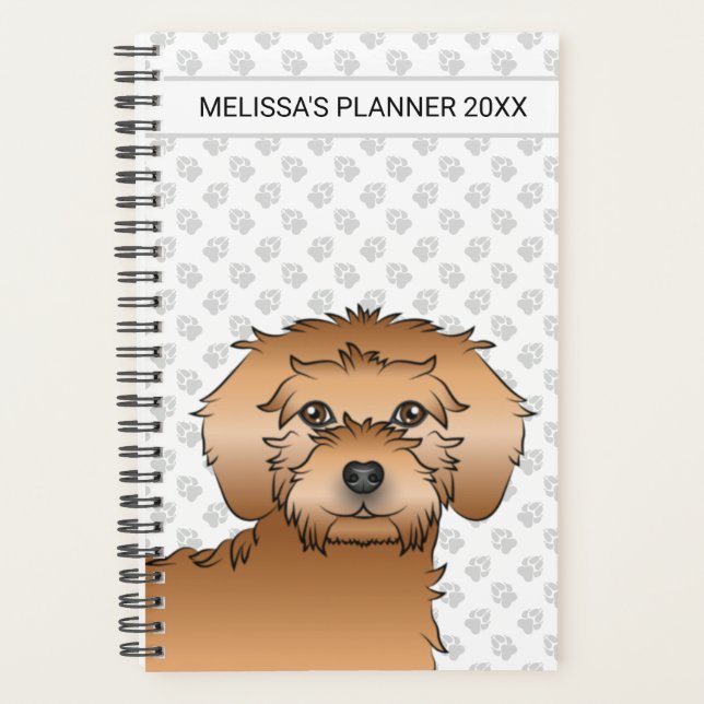 Apricot Mini Goldendoodle Cartoon Dog & Text Planer (Vorderseite)