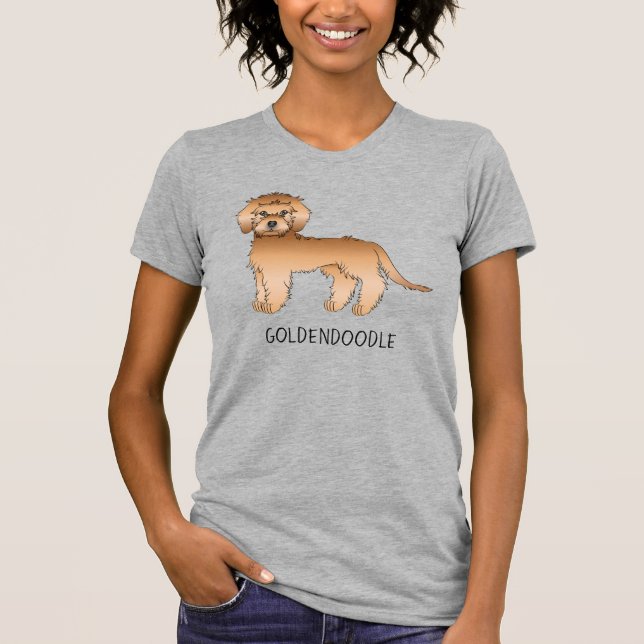 Apricot Mini Goldendoodle Cartoon Dog & Text T-Shirt (Vorderseite)