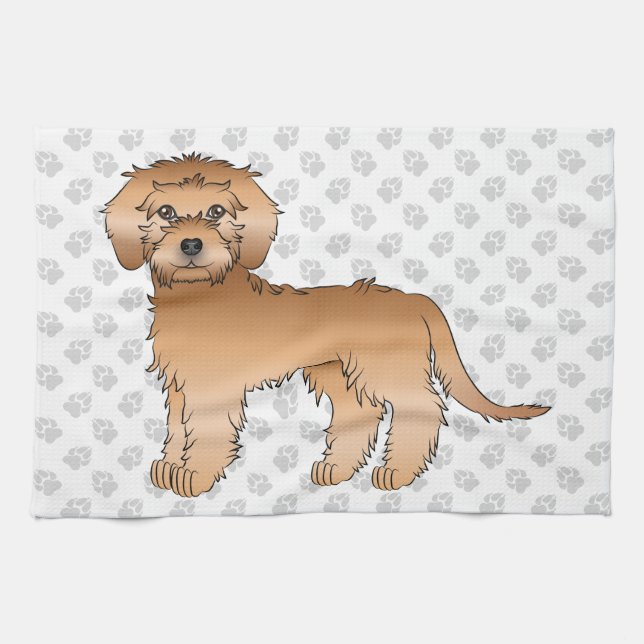Apricot Mini Goldendoodle Niedlicher Cartoon Dog & Geschirrtuch (Horizontal)