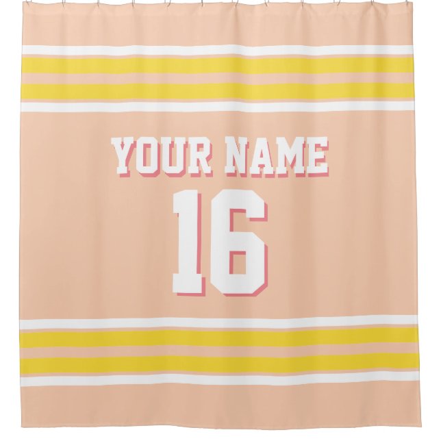 Apricot mit Yellow White Stripes Sports Jersey Duschvorhang (Vorderseite)
