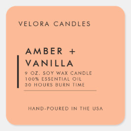 Apricot Modern Minimalistisch Candle Label Aufkleb Quadratischer Aufkleber