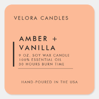Apricot Modern Minimalistisch Candle Label Aufkleb Quadratischer Aufkleber