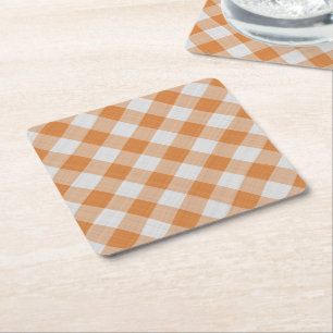 Apricot Orange Country Hütte Gingham Streifen Rechteckiger Pappuntersetzer
