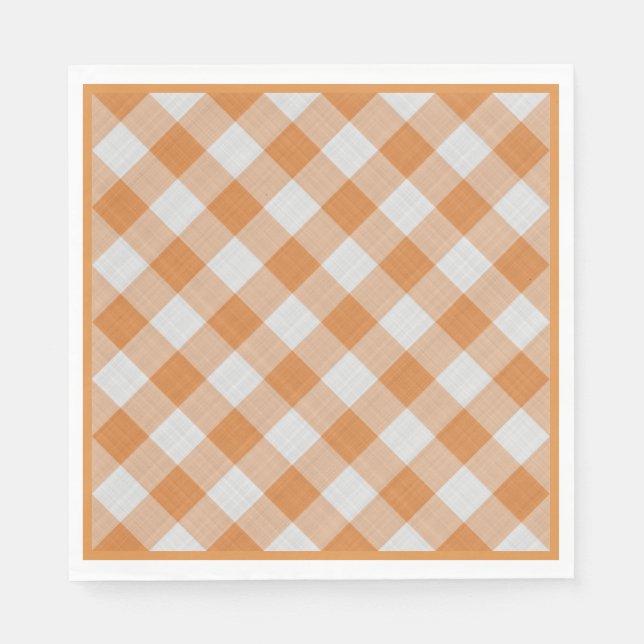 Apricot Orange Country Hütte Gingham Streifen Serviette (Vorderseite)