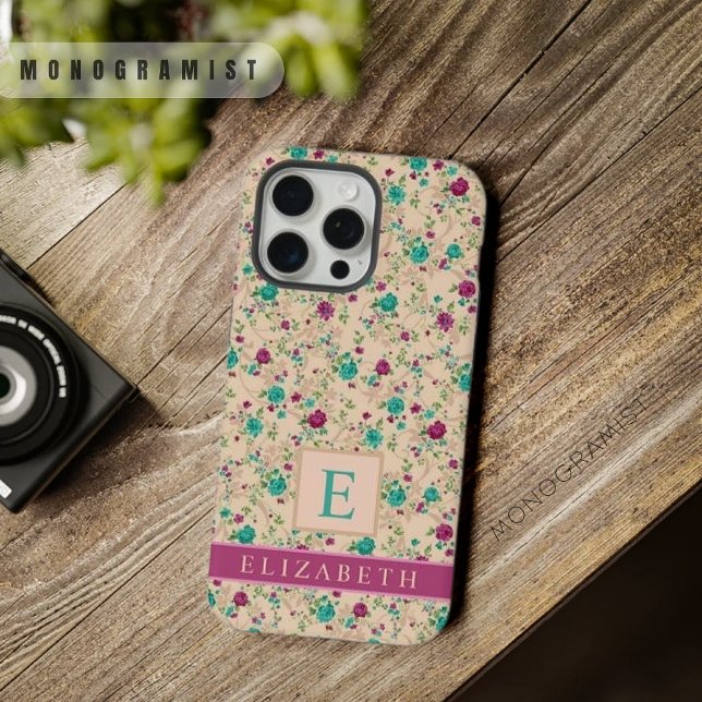 Apricot Peach Blumengrün violette Blumen iPhone Hülle (Custom Apricot Peach Floral Green Purple Flowers iPhone Case)