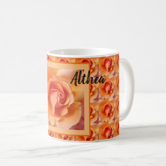 Apricot Peach Rose Blume Nah Up Foto Kaffeetasse (VorderseiteRechts)