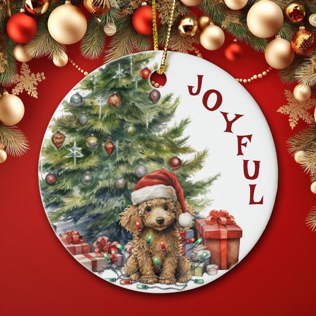 Apricot Poodle Dog in Weihnachtslicht Keramik Ornament (Von Creator hochgeladen)