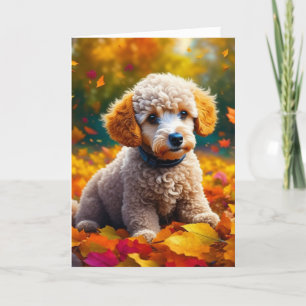 Apricot Poodle Welpe in Herbstlauben Leere Karte