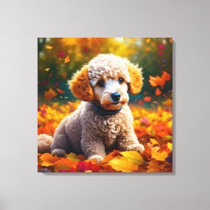 Apricot Poodle Welpe in Herbstlauben Leinwanddruck