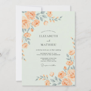 Apricot-Schiefer-Watercolor-Hochzeit Einladung