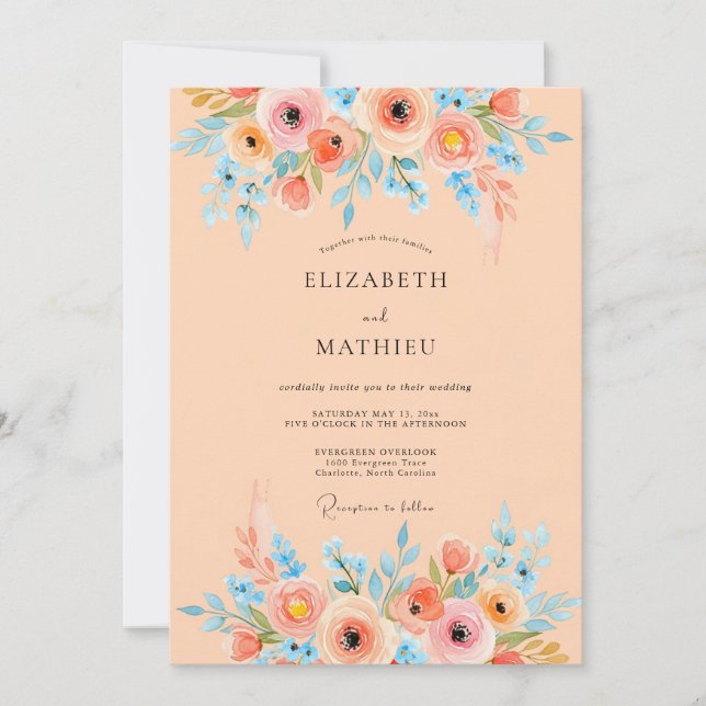 Apricot Serene Watercolor Wedding Einladung (Vorderseite)