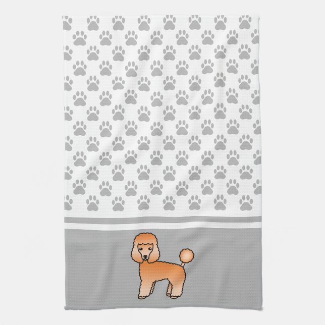 Apricot Toy Poodle Hund und Graupaws Muster Geschirrtuch (Vertikal)