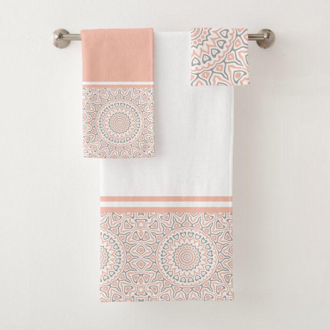 Apricot und Grau Modern Mandala Badhandtuch Set (Insitu)