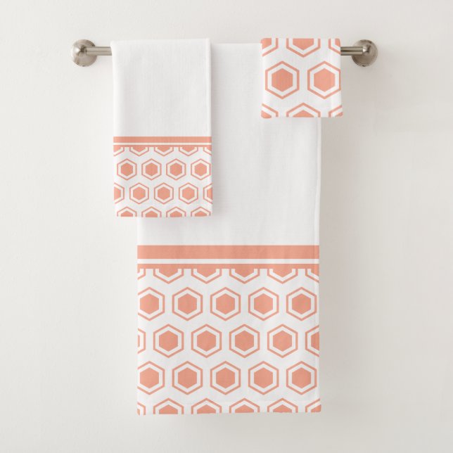 Apricot und White Hexagonal Muster Badhandtuch Set (Insitu)
