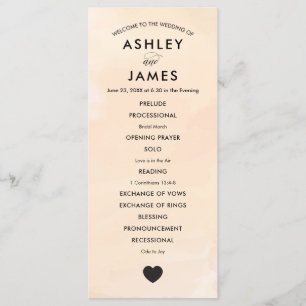 Apricot Watercolor Hochzeitsprogramm für Zeremonie Programm