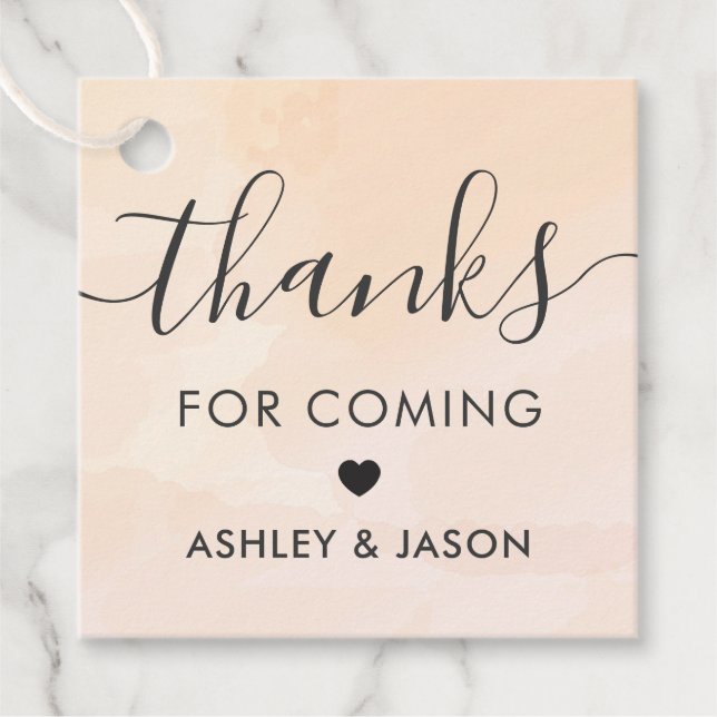 Apricot Watercolor Wedding Vielen Dank für Ihr Ges Geschenkanhänger (Vorderseite)