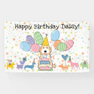 Apricot White Cockapoo Cavapoo Dog Birthday Party Banner
