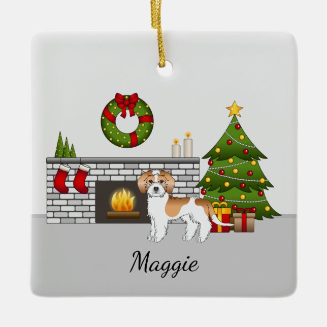 Apricot & White Mini Goldendoodle - Weihnachtssaal Keramikornament (Vorderseite)