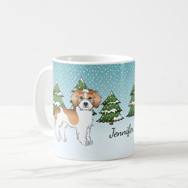 Apricot & White Mini Goldendoodle Winterwald Kaffeetasse (Vorderseite Links)