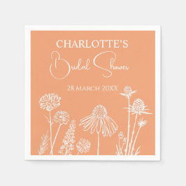 Apricot-Wildblumen gezeichnetes Brautparty Serviette