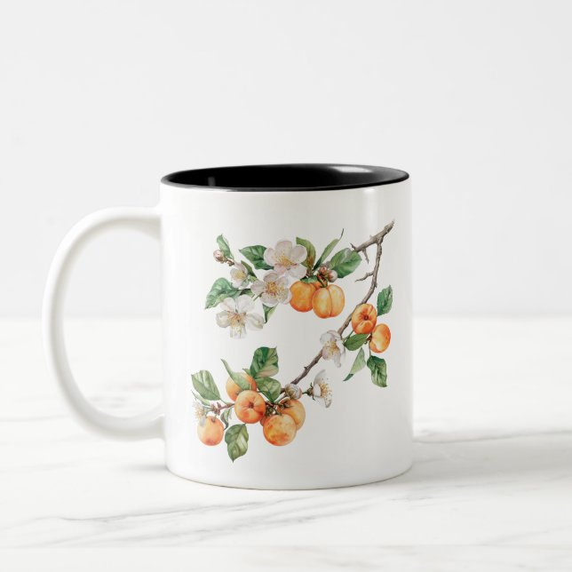 Apricots Mug: Rustic Fruit Kitchen Decor Zweifarbige Tasse (Links)