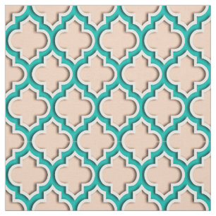 Aprikose, aquamariner Marokkaner Quatrefoil #5DS Stoff