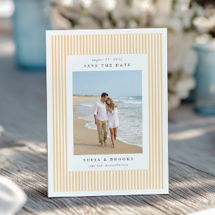 Aprikose Klassische Pinstripe-Foto-Hochzeit Save The Date