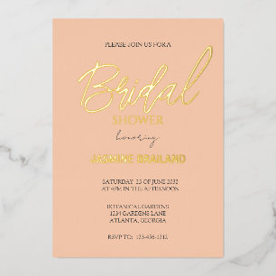 Aprikose Modern Einfache Brautparty Gold Folieneinladung