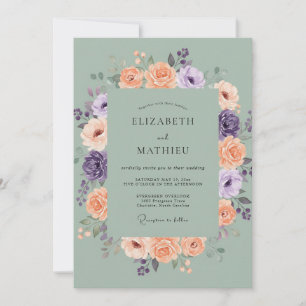 Aprikosen-Amethyst-Wildblumen-Hochzeit Einladung