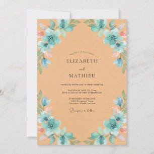 Aprikosen-Aqua-Blüten-Hochzeit Einladung