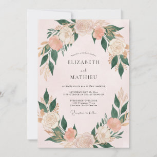 Aprikosen-Creme-Ranunculus-Eukalyptus-Hochzeit Einladung