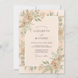 Aprikosen-Eukalyptus-Blatt-Hochzeit Einladung