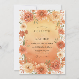 Aprikosen-Gold-Blüten-Hochzeit Einladung