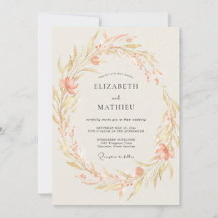 Aprikosen-Goldene-Wildblumen-Hochzeit Einladung