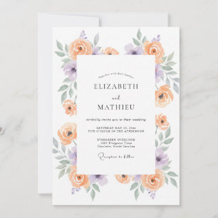 Aprikosen-Lila-Aquarell-Hochzeit Einladung
