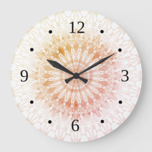 Aprikosen-Mandala-Geometrie Große Wanduhr