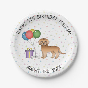 Aprikosen-Mini-Goldendoodle-Cartoon-Hund - Geburts Pappteller