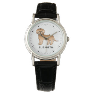 Aprikosen-Mini-Goldendoodle-Cartoon-Hund & Name Armbanduhr