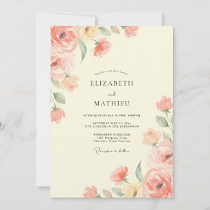 Aprikosen-Oliv-Salbei-Blütenblatt-Hochzeit Einladung