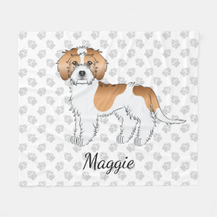 Aprikosen-Parti-Farben-Mini-Goldendoodle-Hund & Na Fleecedecke