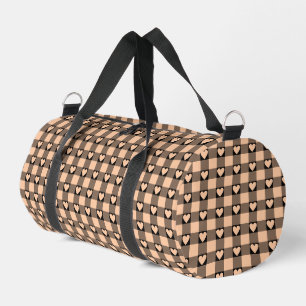 Aprikosen-Pfirsich-Schwarzes-Büffel-Herz-Karo Duffle Bag