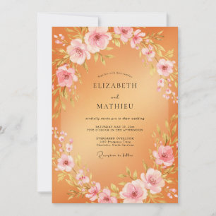 Aprikosen-Rosa-Kranz-Hochzeit Einladung