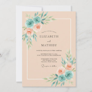 Aprikosen Türkis Blüten Hochzeit Einladung