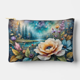 Aprikosen- und Blaue Cosmos-Fluss-Wald-Landschaft Zubehörtasche